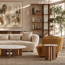 Sir Lionell Gliding White Sintered Stone Coffee Table - Walnut Brown Wooden Legs