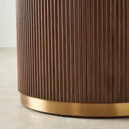 San Pierre Walnut Veneer Round Dining Table with Travertine Finish Sintered Stone Top - 120cm