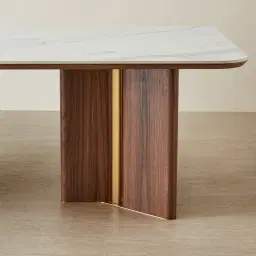 Sir Lionell II Gliding White Sintered Stone Rectangular Dining Table - Walnut Brown Wooden Legs 270x120cm