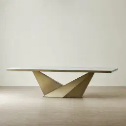 Vania Brushed Bronze Dining Table with Statuario White Sintered Stone Top - 268x118cm