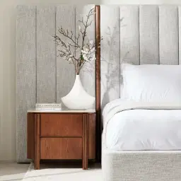 Portobello II Light Brown Ash Veneer Bedside Table - Pandora Brown Sintered Stone Top