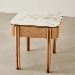 Portobello II Light Brown Ash Veneer Side Table - Pandora Brown Sintered Stone Top