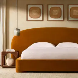 Estelle Velvet Mustard Velveteen Fabric King Bed