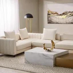 Jordan Chantilly White Fabric Corner Sofa - Ottoman