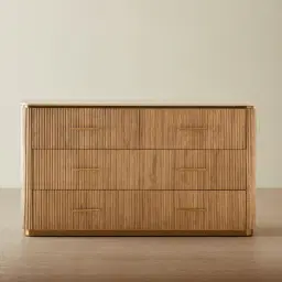 San Pierre Light Brown Ash Veneer Dresser with Travertine Finish Sintered Stone Top