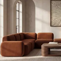 Capri Copper Brown Velveteen Modular 1 Seater Left Arm