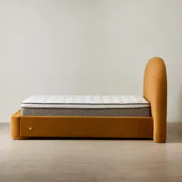 Estelle Velvet Mustard Velveteen Fabric Queen Bed