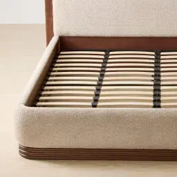 Ophelia Mid Beige Fabric Queen Bed with Smoky Walnut Bed Frame
