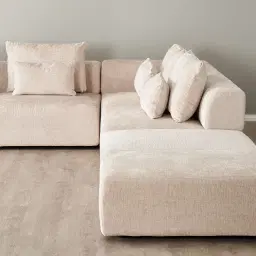 Riviera III Powder White Chenille Fabric Modular Sofa