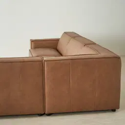 Lainey Medium Tan Modular Leather Sofa with Ottoman