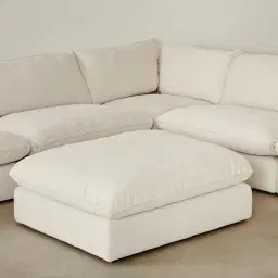 Macie Chiffon White Fabric Modular Corner Sofa with Ottoman