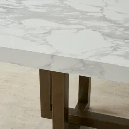Grayson Brushed Bronze Rectangular Dining Table with Statuario White Sintered Stone Top - 268x118cm