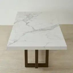 Grayson Brushed Bronze Rectangular Dining Table with Statuario White Sintered Stone Top - 268x118cm