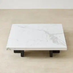 Grayson Matte Black 26cm Low Coffee Table with Statuario White Sintered Stone Top