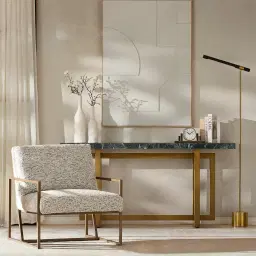 Grayson Brushed Bronze Console Table with Emerald Green Sintered Stone Top