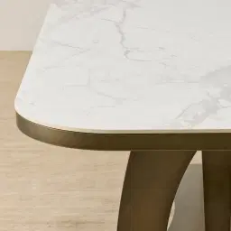 Aspen Statuario White Sintered Stone Curved Dining Table - Brushed Bronze Legs 240x118cm