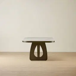 Aspen Statuario White Sintered Stone Curved Dining Table - Brushed Bronze Legs 240x118cm