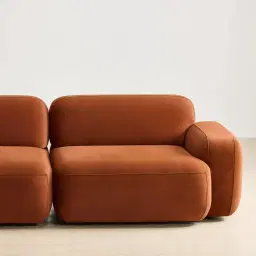 Capri Copper Brown Velveteen 3 Pieces Modular Left Chaise Sofa
