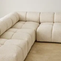 Quincy Stone Cream Woven Fabric Modular Corner Sofa with Left Cuddler