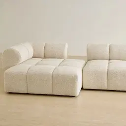 Quincy Stone Cream Woven Fabric Modular Corner Sofa with Left Cuddler