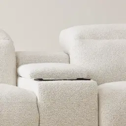Mathias Stone White Fabric 2 Pieces Modular Dual Electric Recliner with Console