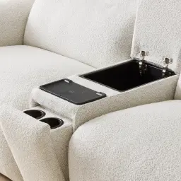 Mathias Stone White Fabric 3 Pieces Modular Dual Electric Recliner with Console