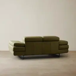 Lennox Garden Green Leather 2-Seater Sofa - Black Legs