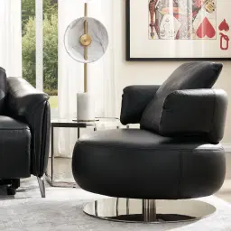 Vermont Warm Stone Grey Leather Swivel Chair - Silver Stainless Steel Leg