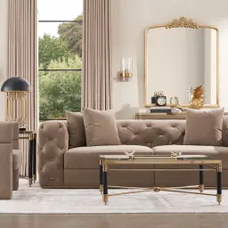 Empress Mushroom Velvet 3-Seater Sofa