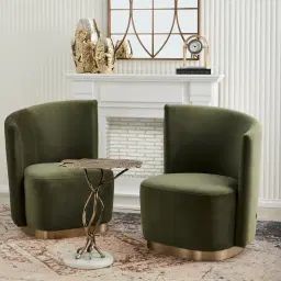 Reina Asymmetrical Mushroom Velvet Chair - Brushed Champagne Gold Stainless Steel Legs Left Apex