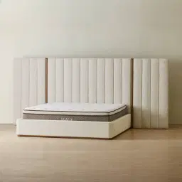Summerton Pearl Beige Fabric King Bed - Toffee Brown Ash