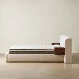 Riviera Powder White Chenille Fabric King Bed with Smoky Ash Veneer